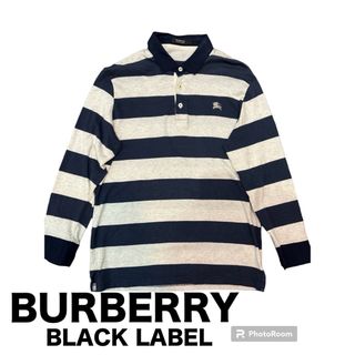 BURBERRY BLACK LABEL - 【希少】BURBERRY  ポロシャツ　襟　ボーダー　長袖　三陽商会　古着