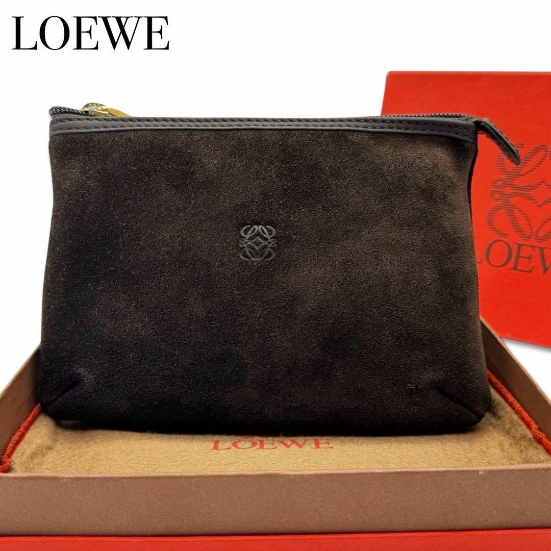 LOEWE(ロエベ)のロエベ アナグラム スエード×レザー メイクポーチ 化粧 小物入れ ブラウン レディースのバッグ(クラッチバッグ)の商品写真