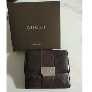 グッチ(Gucci)の【箱、説明書付】GUCCI　二つ折り財布　ブラウン　本革(財布)