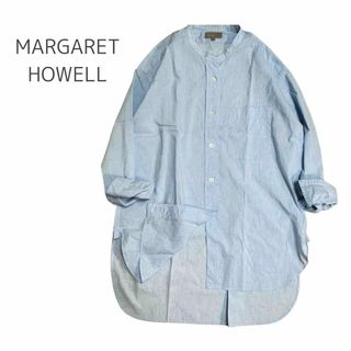 マーガレットハウエル(MARGARET HOWELL)のマーガレットハウエル コットンリネン バンドカラー チュニック  日本製(シャツ/ブラウス(長袖/七分))