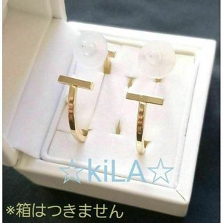 k18コーティング ピアス フープ シンプル セット イニシャル T ペア(ピアス)