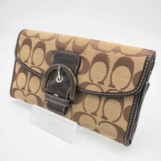 コーチ(COACH)のコーチ　シグネチャー　長財布　ベルト　キャンバス　レザー　ブラウン(長財布)