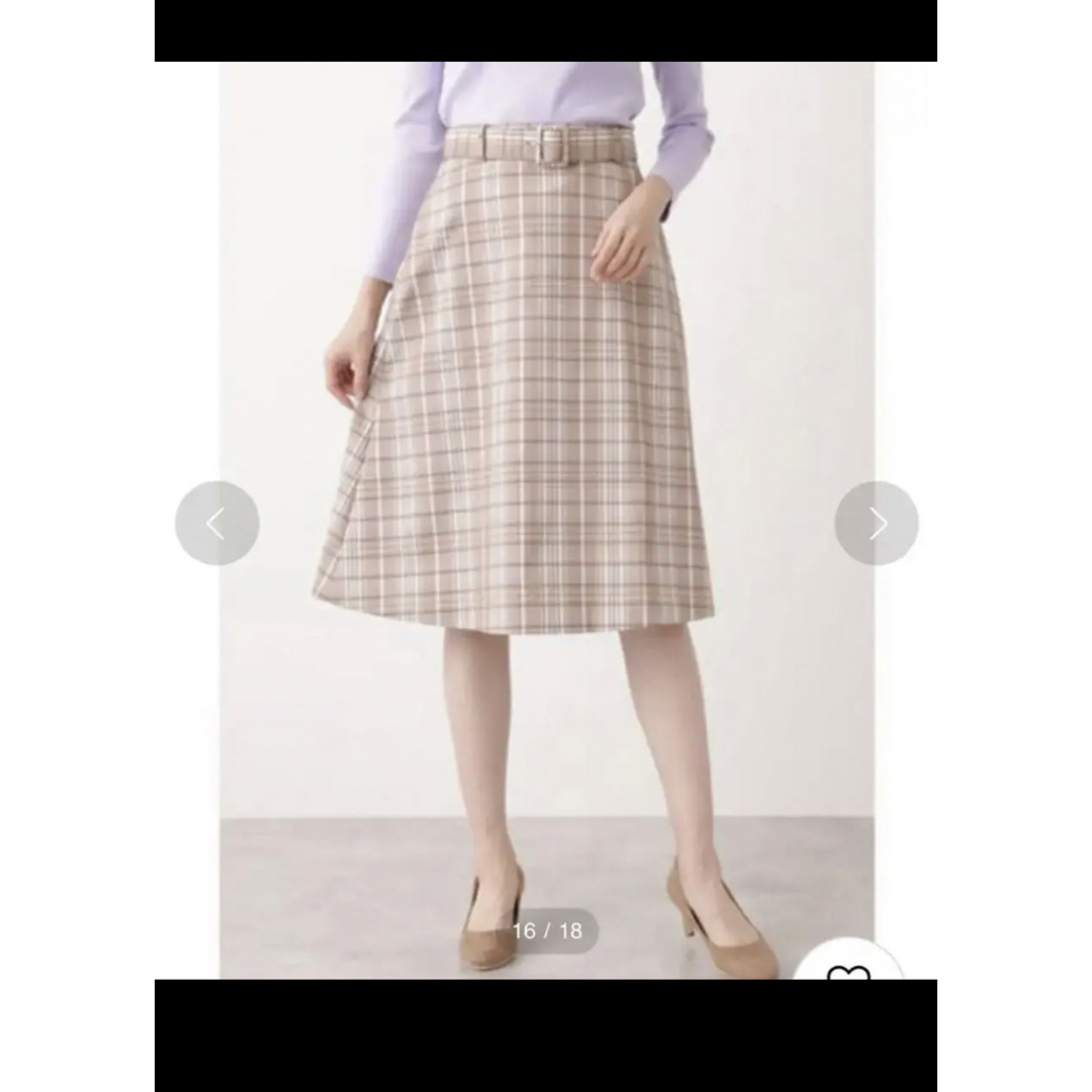 NATURAL BEAUTY BASIC(ナチュラルビューティーベーシック)のナチュラルビューティー ベルテッドチェックフレアスカート チェック 春コーデ レディースのスカート(ひざ丈スカート)の商品写真