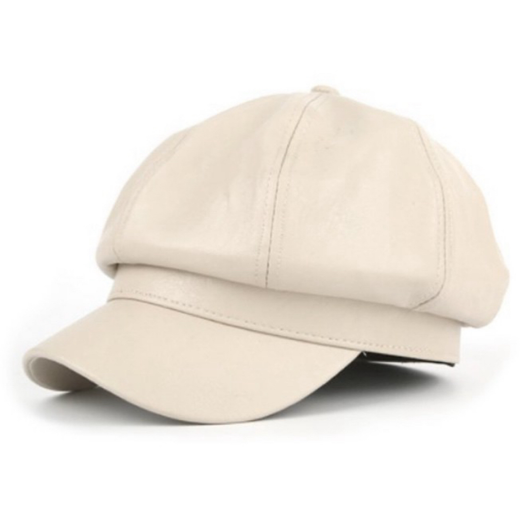 レザー キャスケット アイボリー 帽子 小顔 レディース メンズ 韓国 レディースの帽子(キャスケット)の商品写真