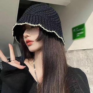 帽子 レディース 麦わら 折りたたみ UVカット バケットハット　クロシェハット(麦わら帽子/ストローハット)