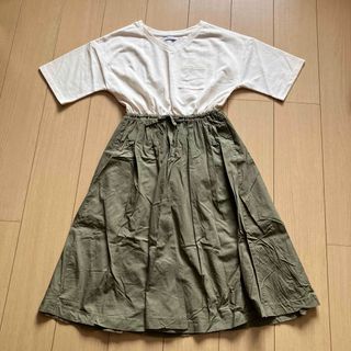 OLIVE des OLIVE 半袖 ワンピース フリーサイズ 白×モスグリーン