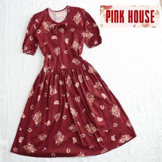 PINK HOUSE - 極美品！PINK HOUSE 　レッド総柄ワンピース　リボン　春夏ワンピース