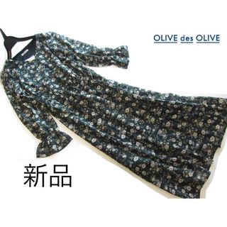 オリーブデオリーブ(OLIVEdesOLIVE)の新品OLIVE des OLIVE 花柄ドビーシフォンワンピース/GRN(ロングワンピース/マキシワンピース)