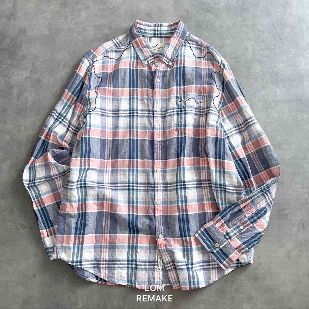 "remake" 曲線 1.04 pink plaid shirt. 長袖 メンズのトップス(シャツ)の商品写真