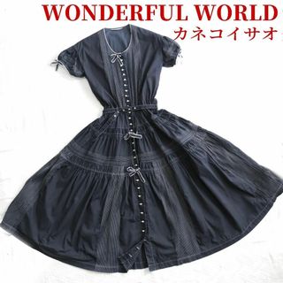 WONDERFUL WORLD　ドレスワンピース　ピコフリル　パール調ボタン