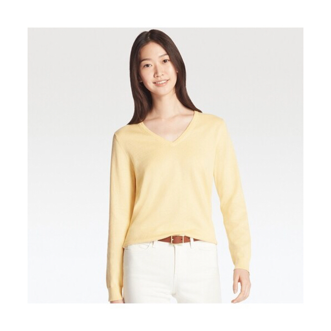 UNIQLO(ユニクロ)のユニクロ　UNIQLO  コットンカシミヤＶネックセーター　ニット　S  白 レディースのトップス(ニット/セーター)の商品写真