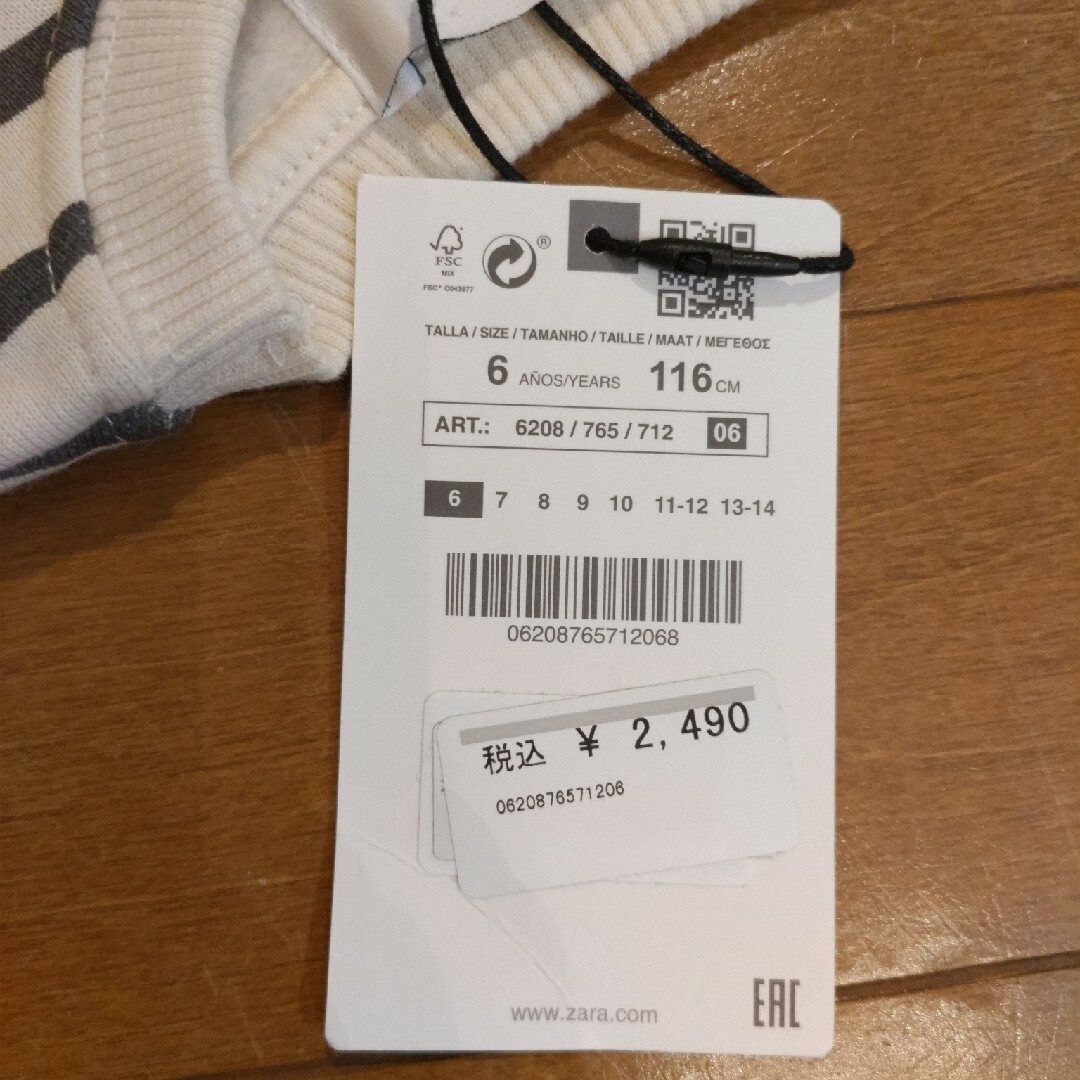 ZARA(ザラ)のZARA ボーダートレーナー 116cm キッズ/ベビー/マタニティのキッズ服男の子用(90cm~)(Tシャツ/カットソー)の商品写真