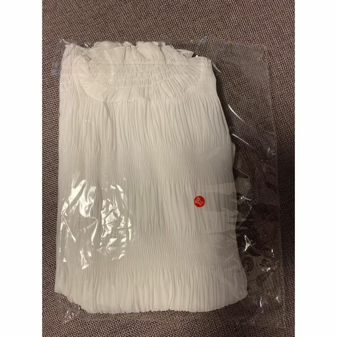 大人気！シャーリング　シフォンブラウス　ホワイト　XL 長袖 オシャレ レディースのトップス(シャツ/ブラウス(長袖/七分))の商品写真