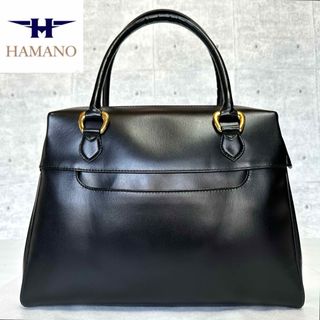 濱野皮革工藝/HAMANO - 【美品】HAMANO 濱野皮革工藝 カーフレザー 黒 ゴールド金具 ハンドバッグ