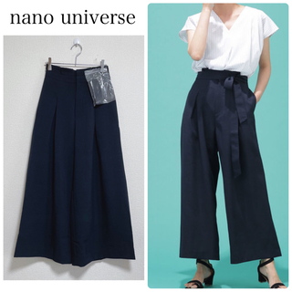 nano・universe - 【新品タグ付】nano universeベルト付フレアパンツ　ネイビー　36