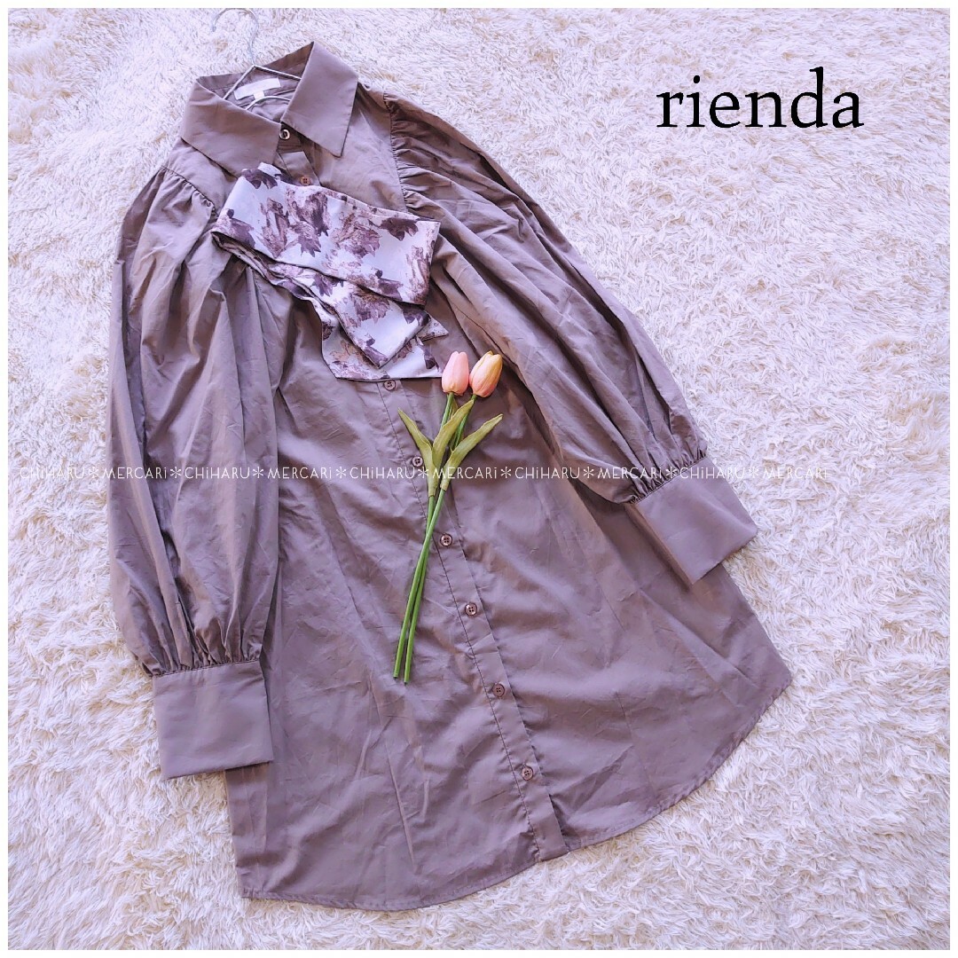 rienda(リエンダ)の《rienda》ボリュームスリーブボウタイシャツワンピース レディースのワンピース(ひざ丈ワンピース)の商品写真