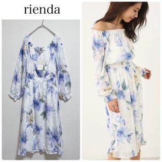 リエンダ(rienda)の【新品タグ付】rienda花柄シフォンワンピース　フリーサイズ　フラワー柄(ひざ丈ワンピース)