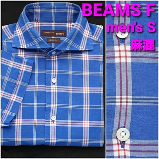 ビームスエフ(BEAMS F)のBEAMS F 半袖麻混シャツ メンズS チェック柄 ホリゾンタルカラー(シャツ)