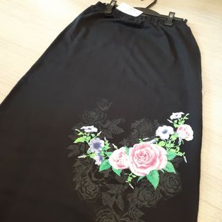 Fairy Cotton - 【新品】Fairy StyIe ブラック花柄ロングスカート/L