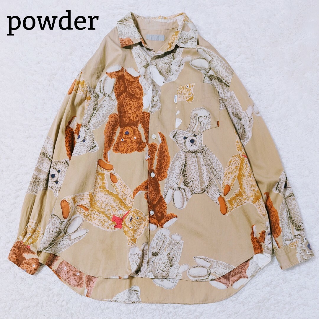 PINK HOUSE(ピンクハウス)の極希少 レア powder パウダー 長袖シャツ クマ柄 くま 総柄 F 茶 メンズのトップス(シャツ)の商品写真