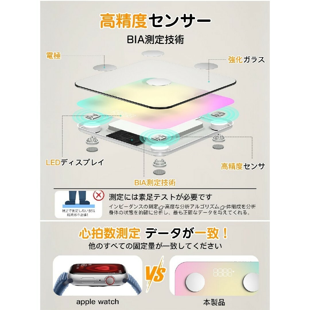 体重計 スマホ連動　BIA測定技術 体脂肪計 高精度 体組成計　体重　BMI 体 スマホ/家電/カメラの生活家電(体重計)の商品写真