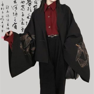 燕返し　黒色方袖アウター　侘び寂び　中華風　着物漢服　新中式　大正昭和　成人式