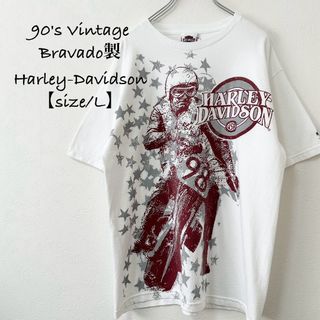 ハーレーダビッドソン(Harley Davidson)の90s★ハーレーダビッドソン★ブラバド★半袖T★全面プリント★ホワイト/白★ML(Tシャツ/カットソー(半袖/袖なし))