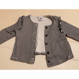 プチバトー(PETIT BATEAU)のプチバトー⭐︎ボーダー肩フリルカーディガン美品(カーディガン/ボレロ)