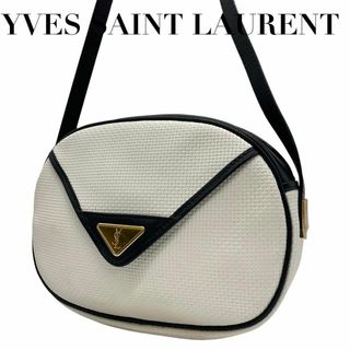 イヴサンローラン(Yves Saint Laurent)のイヴサンローラン　s78 白　斜め掛け　ショルダーバッグ　三角ロゴ　レザー　ミニ(ショルダーバッグ)