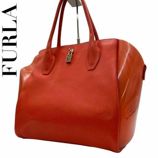 Furla - 美品　FURLA フルラ　s78　オレンジ　エナメル　レザー　トートバッグ