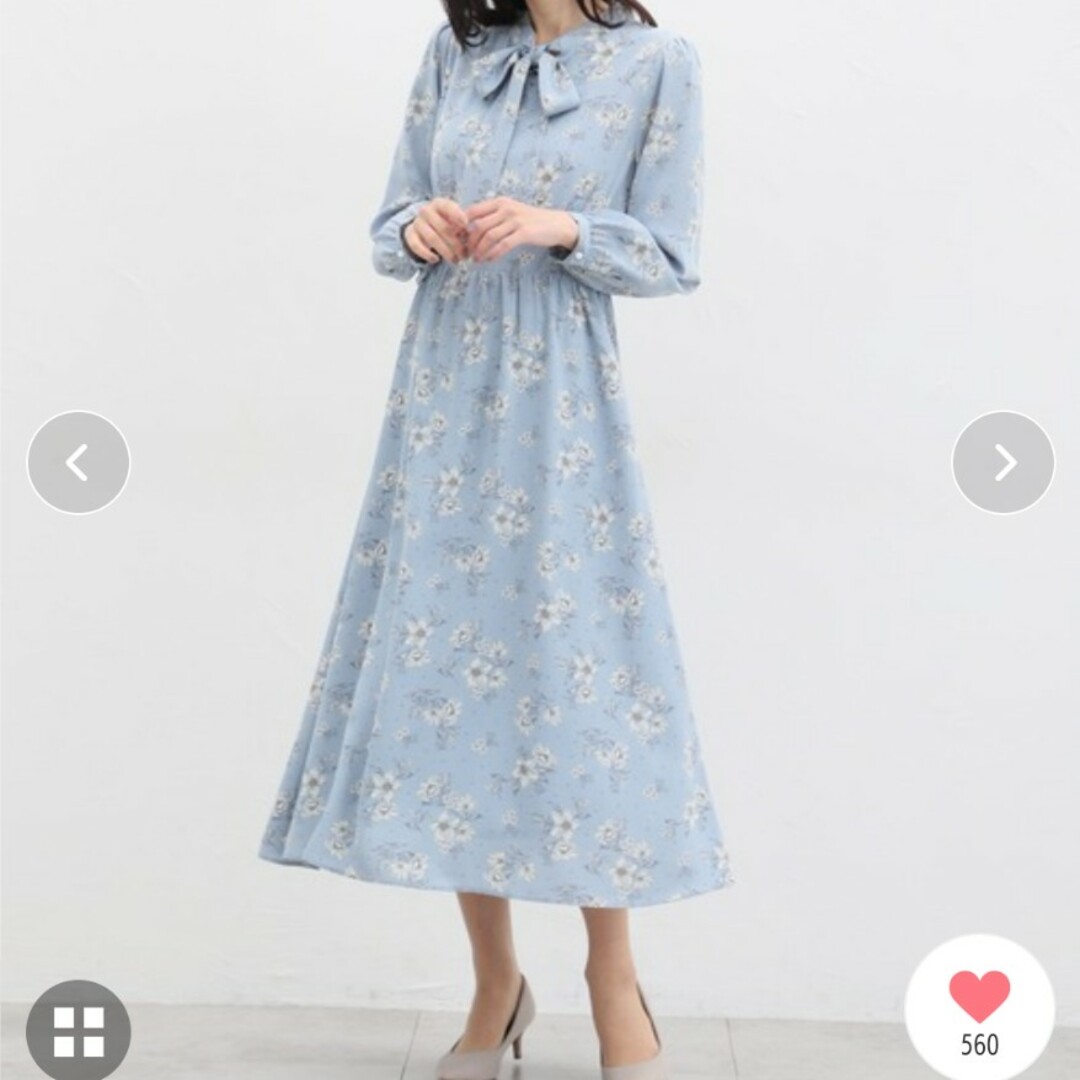 HONEYS(ハニーズ)の【美品】ハニーズ ボウタイ花柄ワンピース ブルー春服 レディースのワンピース(ロングワンピース/マキシワンピース)の商品写真