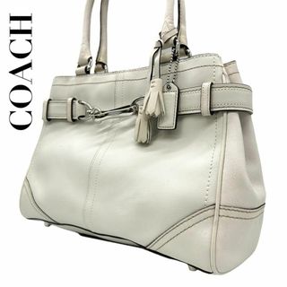 コーチ(COACH)のCOACH コーチ　s72　白　ハンドバッグ　8A70　レザー　タッセル　ベルト(ハンドバッグ)