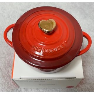 ルクルーゼ(LE CREUSET)のルクルーゼ ミニ・ルクルーゼ ココット チェリーレッド（ゴールド ハートツマミ）(食器)