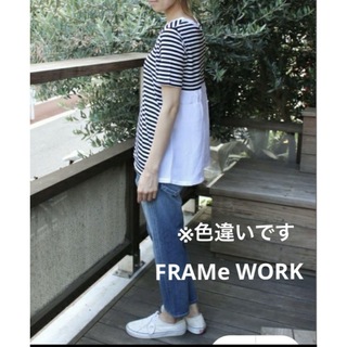 FRAMeWORK - フレームワーク　 半袖ボーダーTシャツ　異素材　ホワイト　グレー