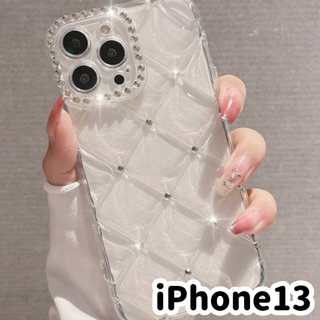 アップル(Apple)の即購入◎☆iPhone13クリアケース ビジュー キルティング　ラインストーン(iPhoneケース)