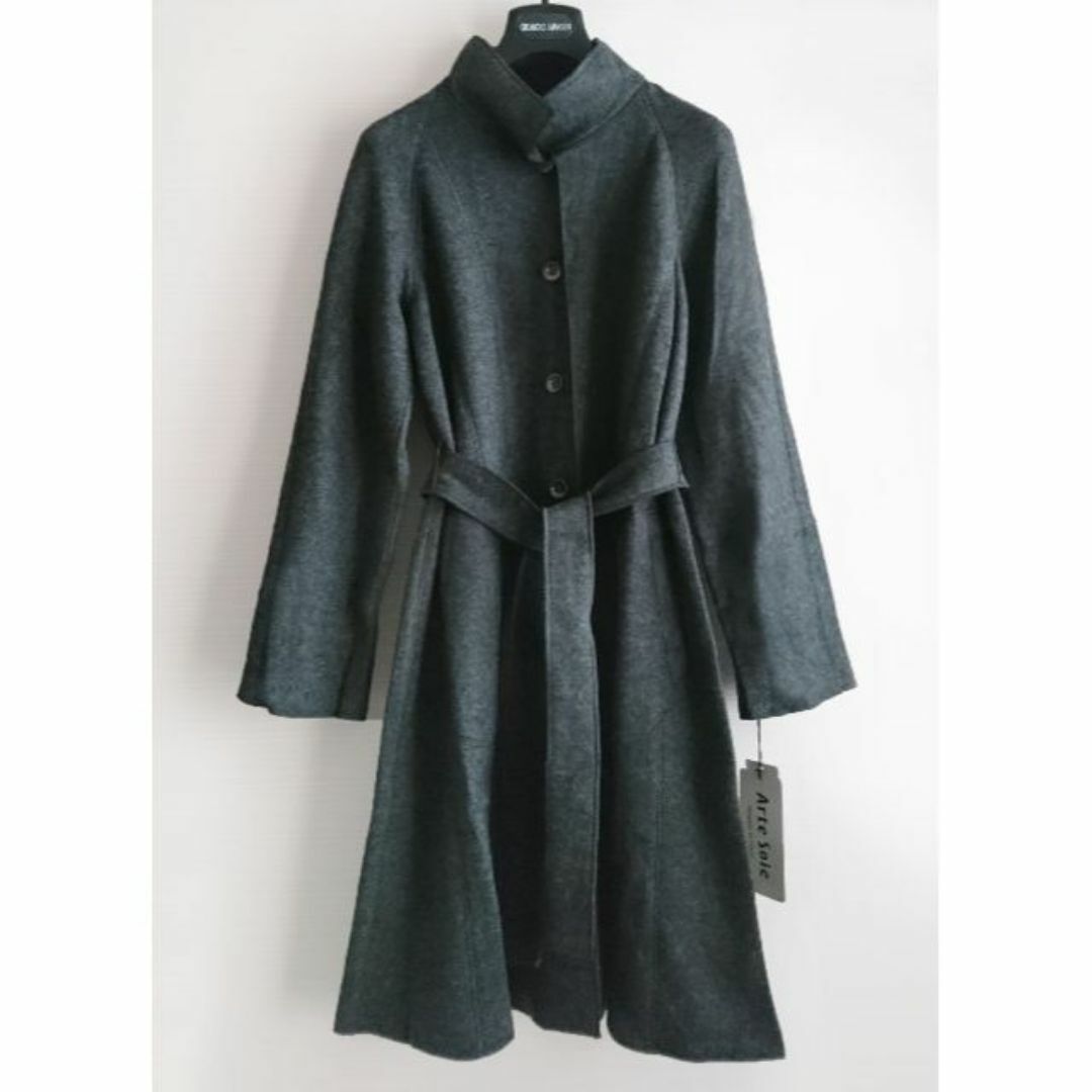  Arte Soie アルテソワ ロングニットコート ベルト付き グレー 40 レディースのジャケット/アウター(ニットコート)の商品写真