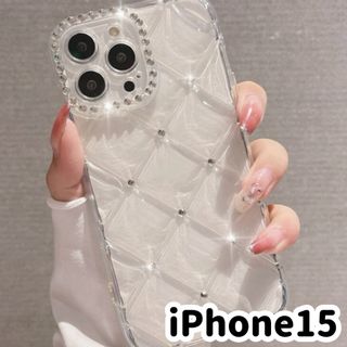 アップル(Apple)の即購入◎☆iPhone15 クリアケース ビジュー キルティング　ラインストーン(iPhoneケース)