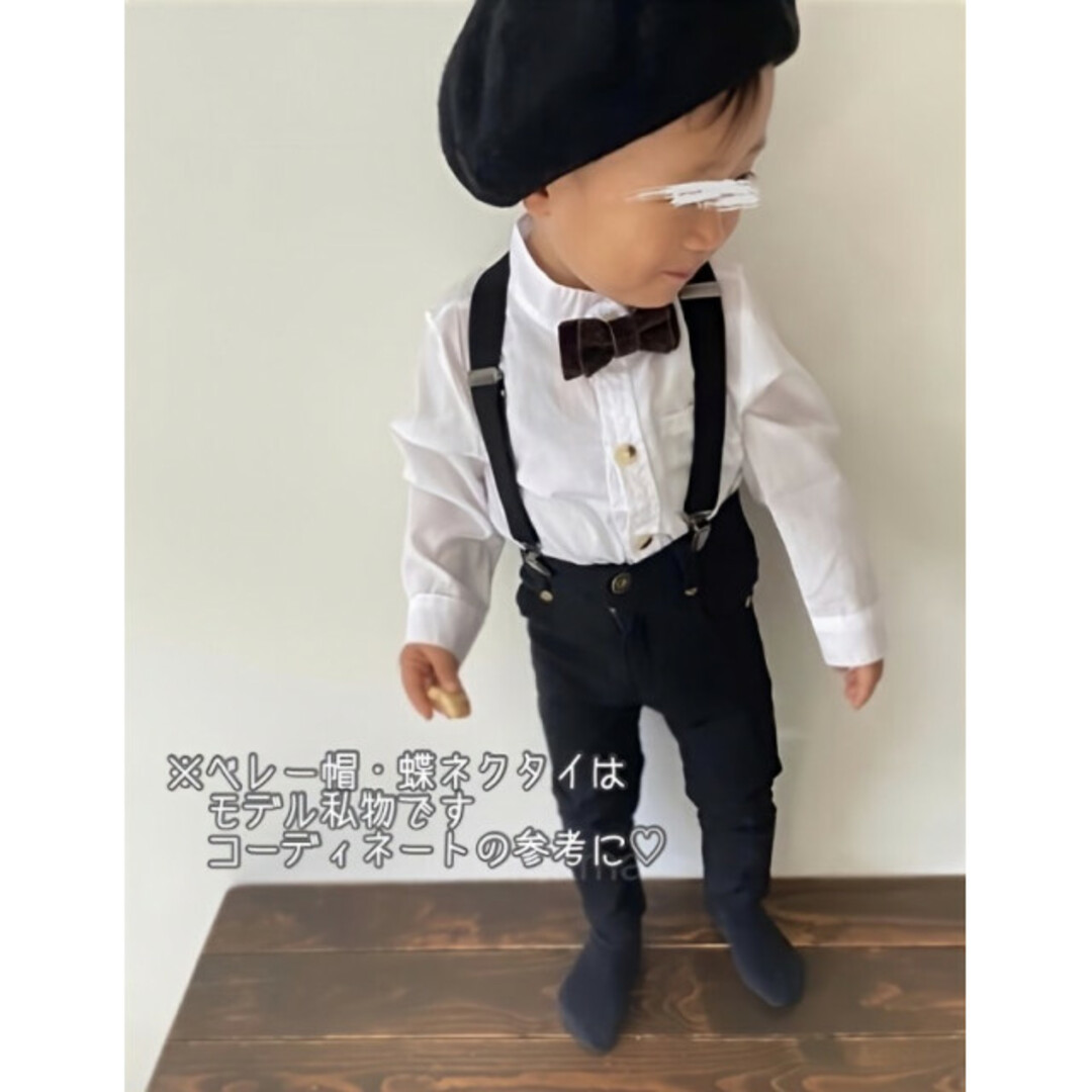 子供服 110 ノーカラーシャツ パンツ サスペンダーセット フォーマル スーツ キッズ/ベビー/マタニティのキッズ服男の子用(90cm~)(ドレス/フォーマル)の商品写真