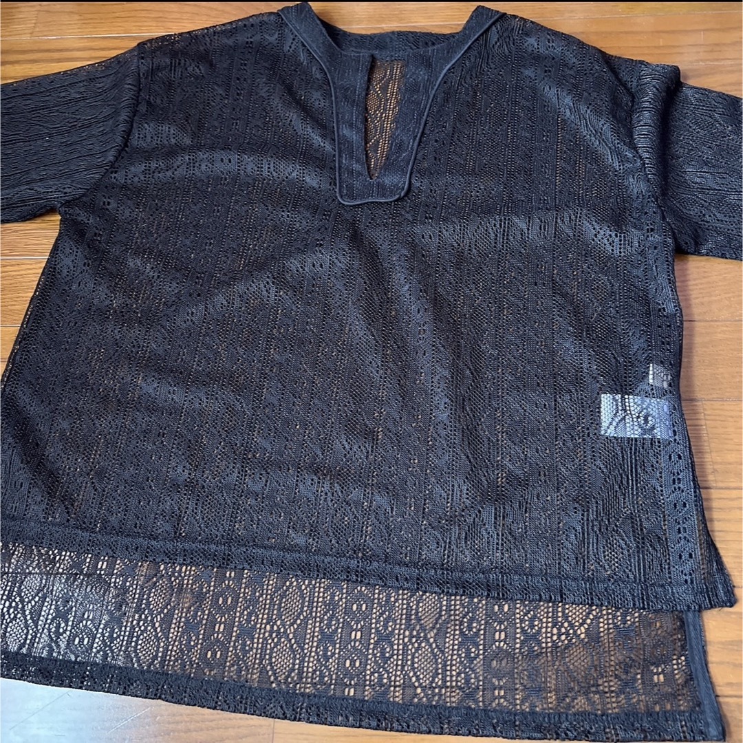 かぎ編み 長袖シャツ カットソー トップス ブラック レディースのトップス(カットソー(長袖/七分))の商品写真