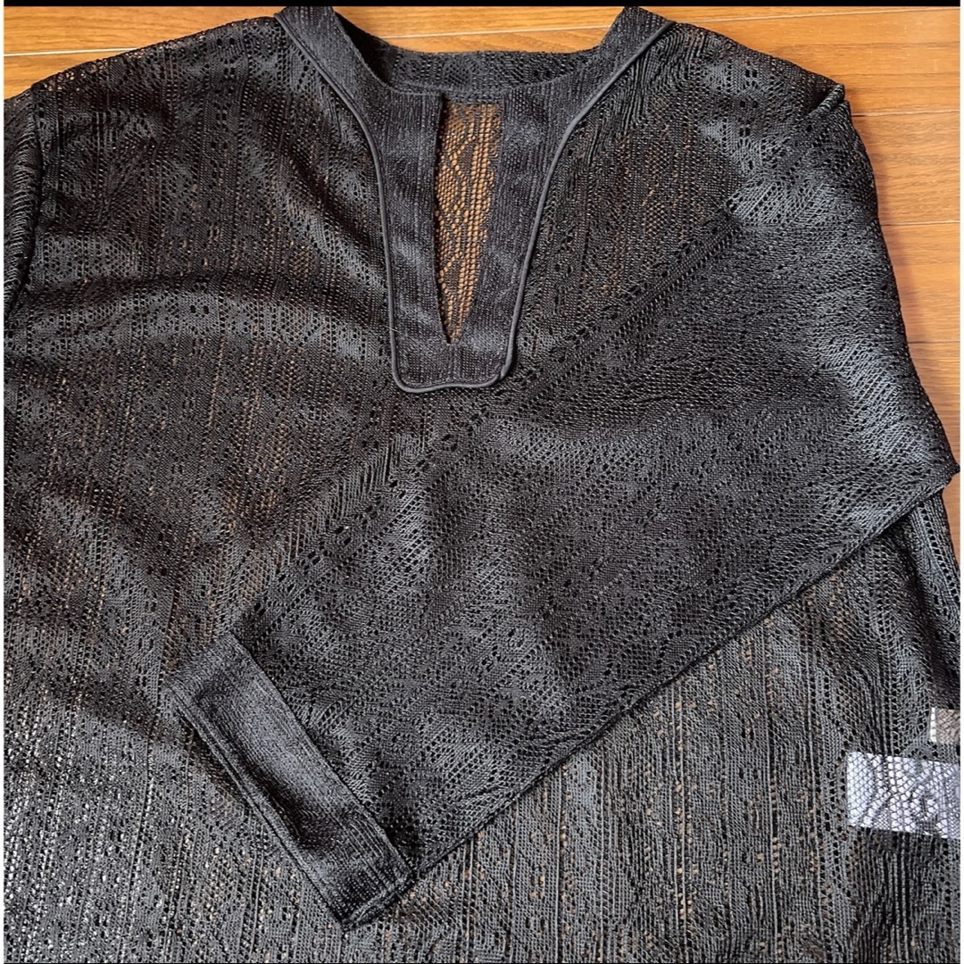 かぎ編み 長袖シャツ カットソー トップス ブラック レディースのトップス(カットソー(長袖/七分))の商品写真