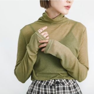 セレクトモカ(SELECT MOCA)の【select MOCA】タートルシアーカットリブトップス(カットソー(長袖/七分))