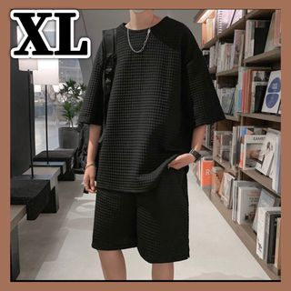 セットアップ　メンズ　上下セット　ハーフパンツ　部屋着　XL 黒 (スウェット)