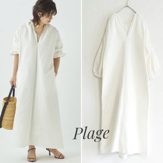 プラージュ(Plage)の美品 Plage ギャザースリーブドレス 白 前後2way 38 プラージュ(ロングワンピース/マキシワンピース)