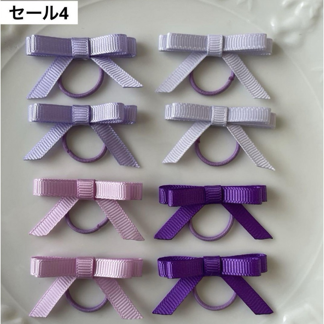 【セール4】紫　パープル　たらりんリボン　キッズ　ヘアゴム　リボン ハンドメイドのキッズ/ベビー(ファッション雑貨)の商品写真