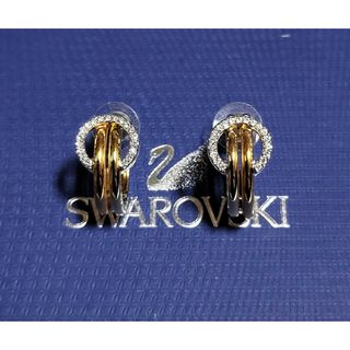 スワロフスキー(SWAROVSKI)の◆SWAROVSKI◆ラインストーン付き フープピアス ゴールドカラー 箱付き(ピアス)