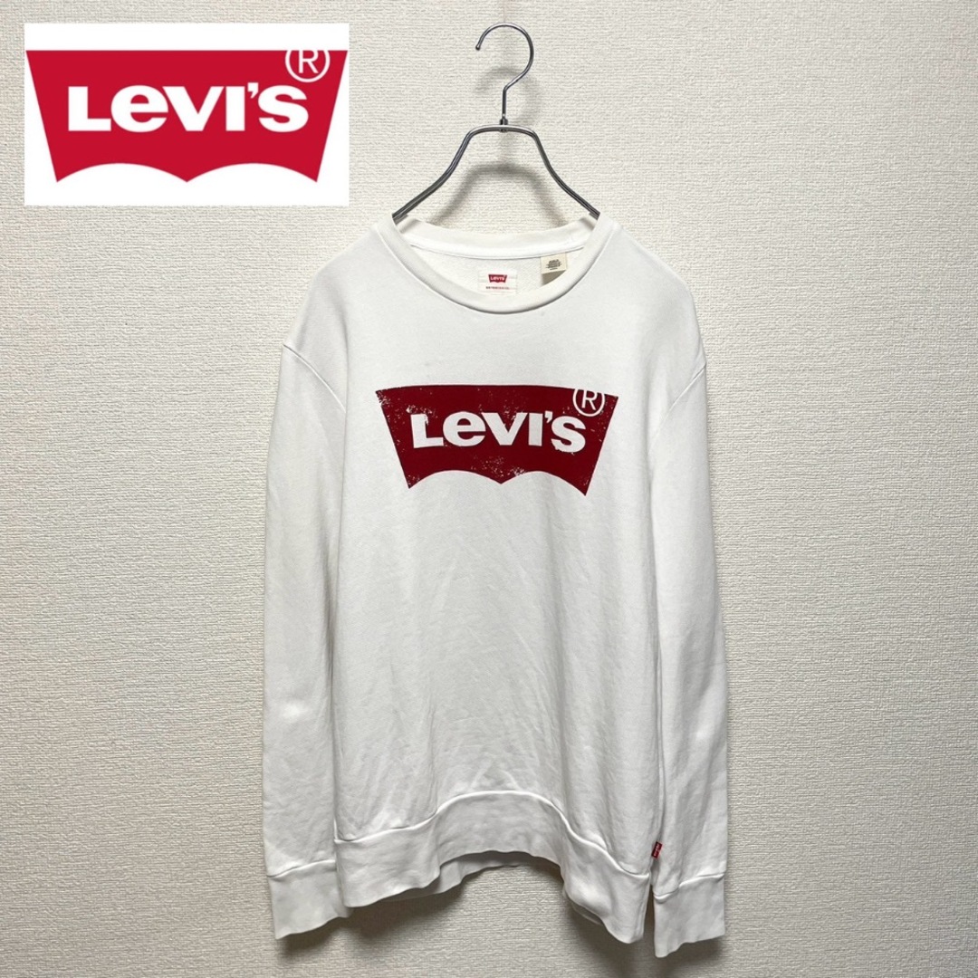 Levi's　リーバイス　スウェット　トレーナー　ロゴ　長袖　白　赤　古着　S メンズのトップス(Tシャツ/カットソー(七分/長袖))の商品写真