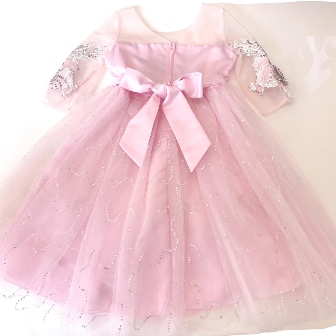 ドレス 120 ピンク キッズ こども フォーマル 結婚式 ピアノ発表会 キッズ/ベビー/マタニティのキッズ服女の子用(90cm~)(ドレス/フォーマル)の商品写真