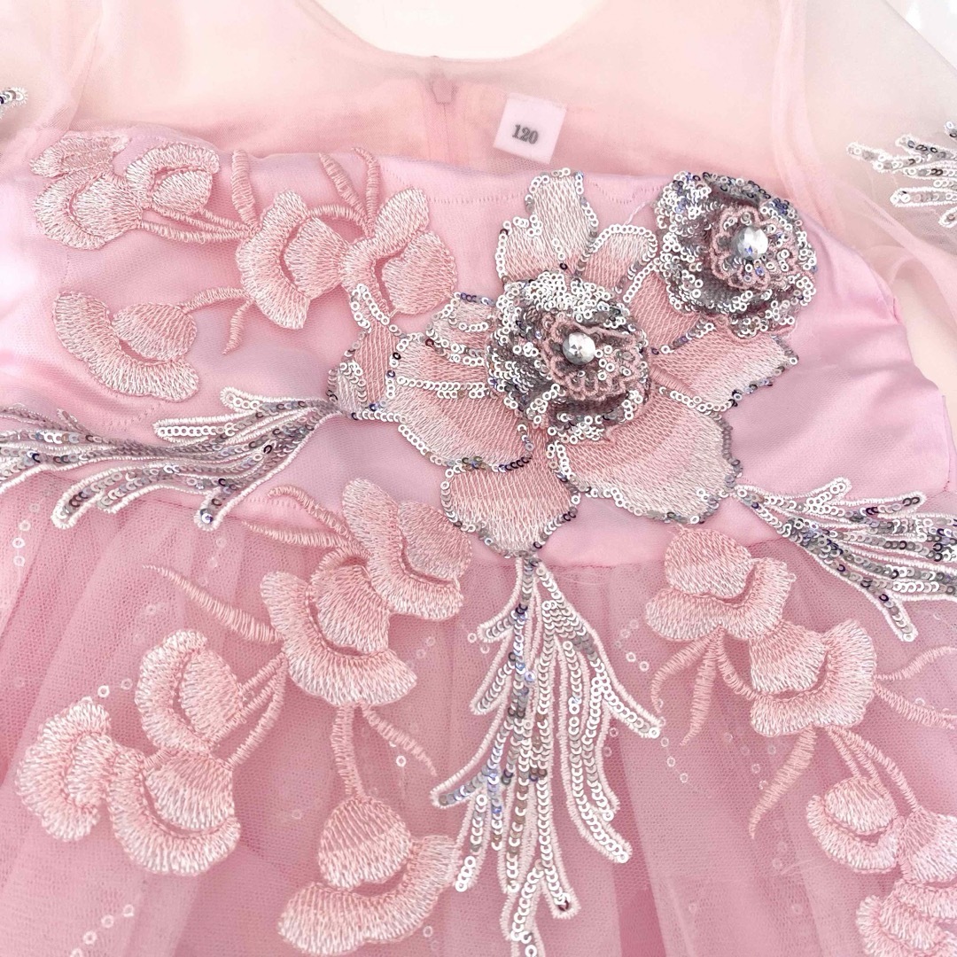 ドレス 120 ピンク キッズ こども フォーマル 結婚式 ピアノ発表会 キッズ/ベビー/マタニティのキッズ服女の子用(90cm~)(ドレス/フォーマル)の商品写真