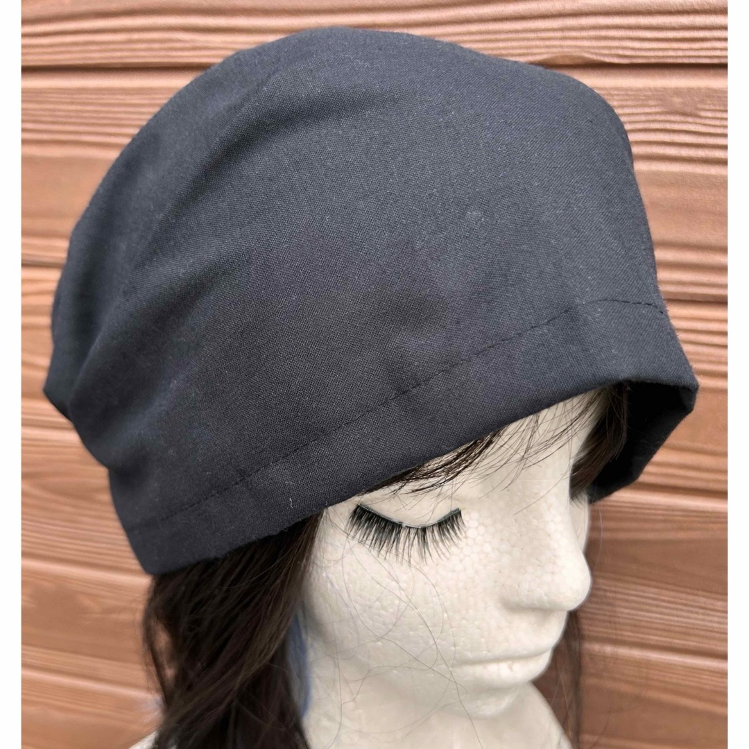 1401 新品　黒色　シーチング綿　抗がん剤治療　ケアキャップ  調理用　厨房用 ハンドメイドのファッション小物(帽子)の商品写真