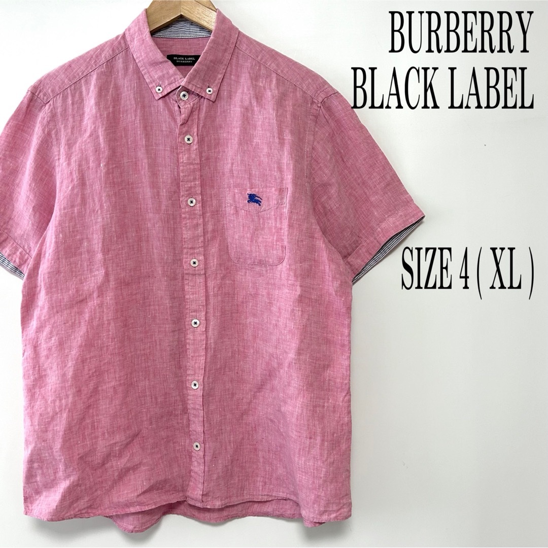 バーバリーブラックレーベル ロゴ刺繍 半袖 麻 リネンシャツ ピンク XL 4 | フリマアプリ ラクマ